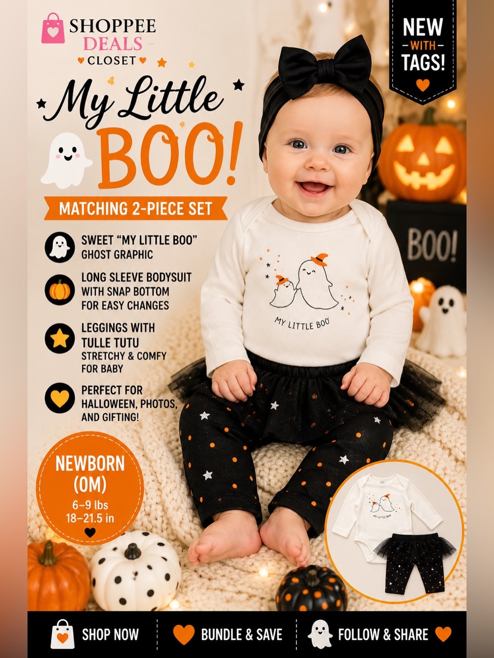 Carter’s My Little Boo Halloween 2-Piece Tutu Leggings Bodysuit Set Newborn NWT